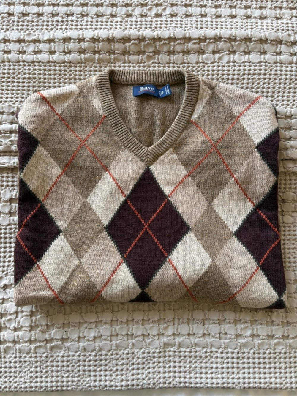 G.H. Bass Argyle Sweater Mens M Lambswool Blend V Neck Preppy Dadcore